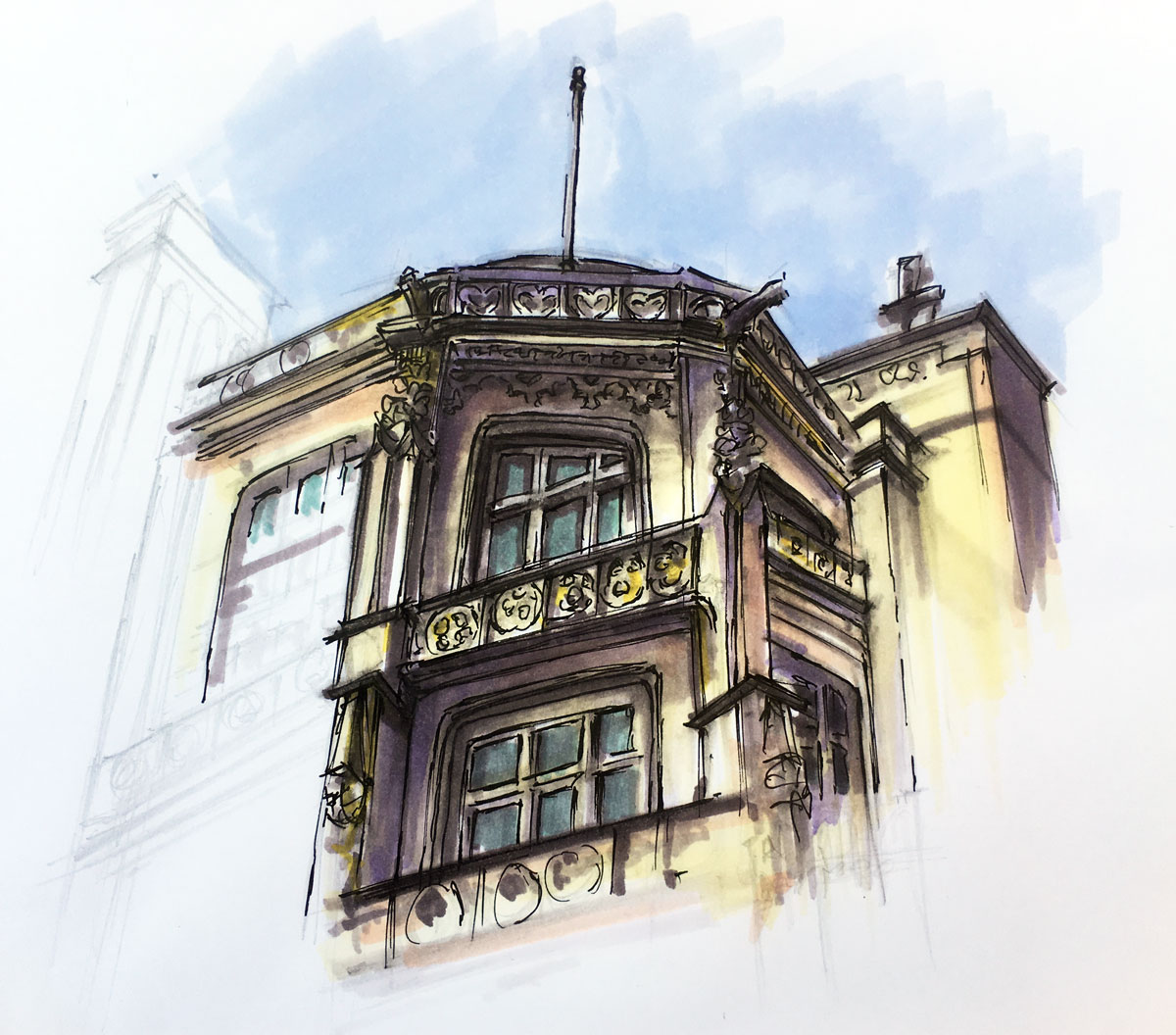 Architectural detail sketch with Markers