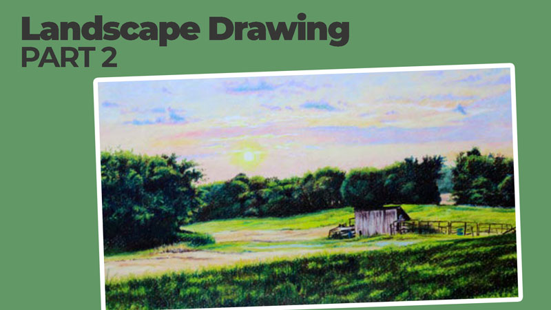Landscape drawing with colored pencils - lesson 2