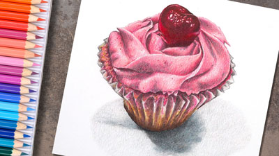 How to draw a cupcake with colored pencils