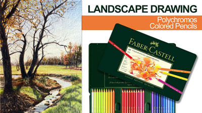 Landscape drawing with colored pencils