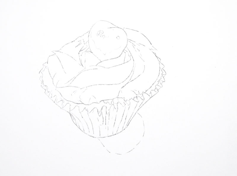 Transferred contour line drawing of a cupcake