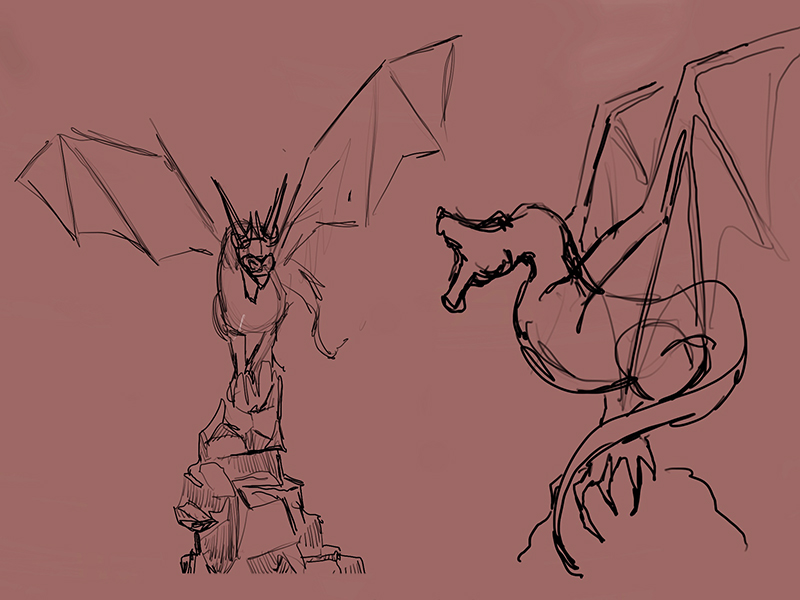 Gesture sketches of a dragon for study
