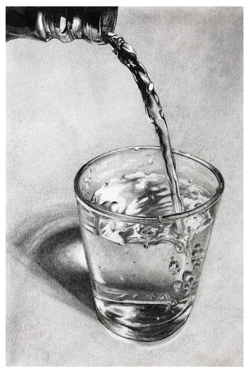 Graphite Drawing of a Glass of Water