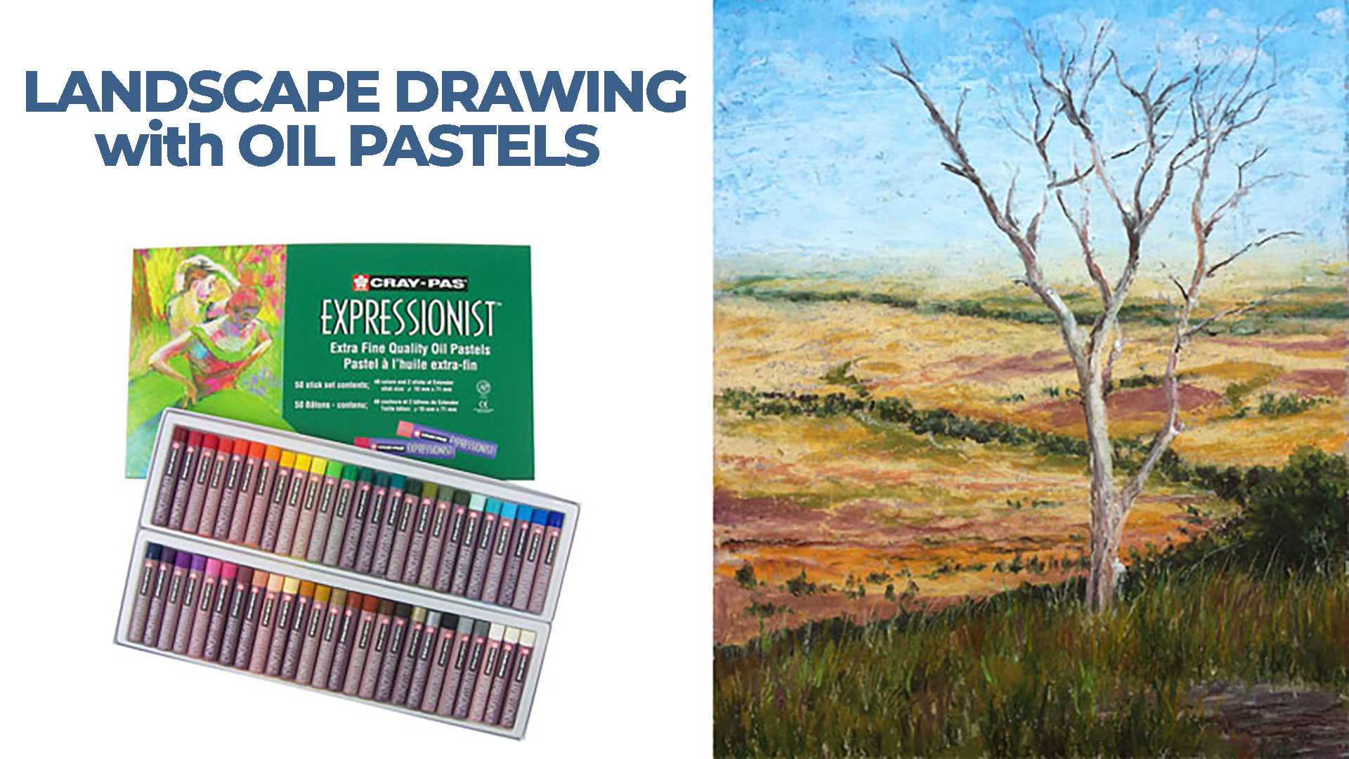 Oil pastel landscape painting of a lone tree
