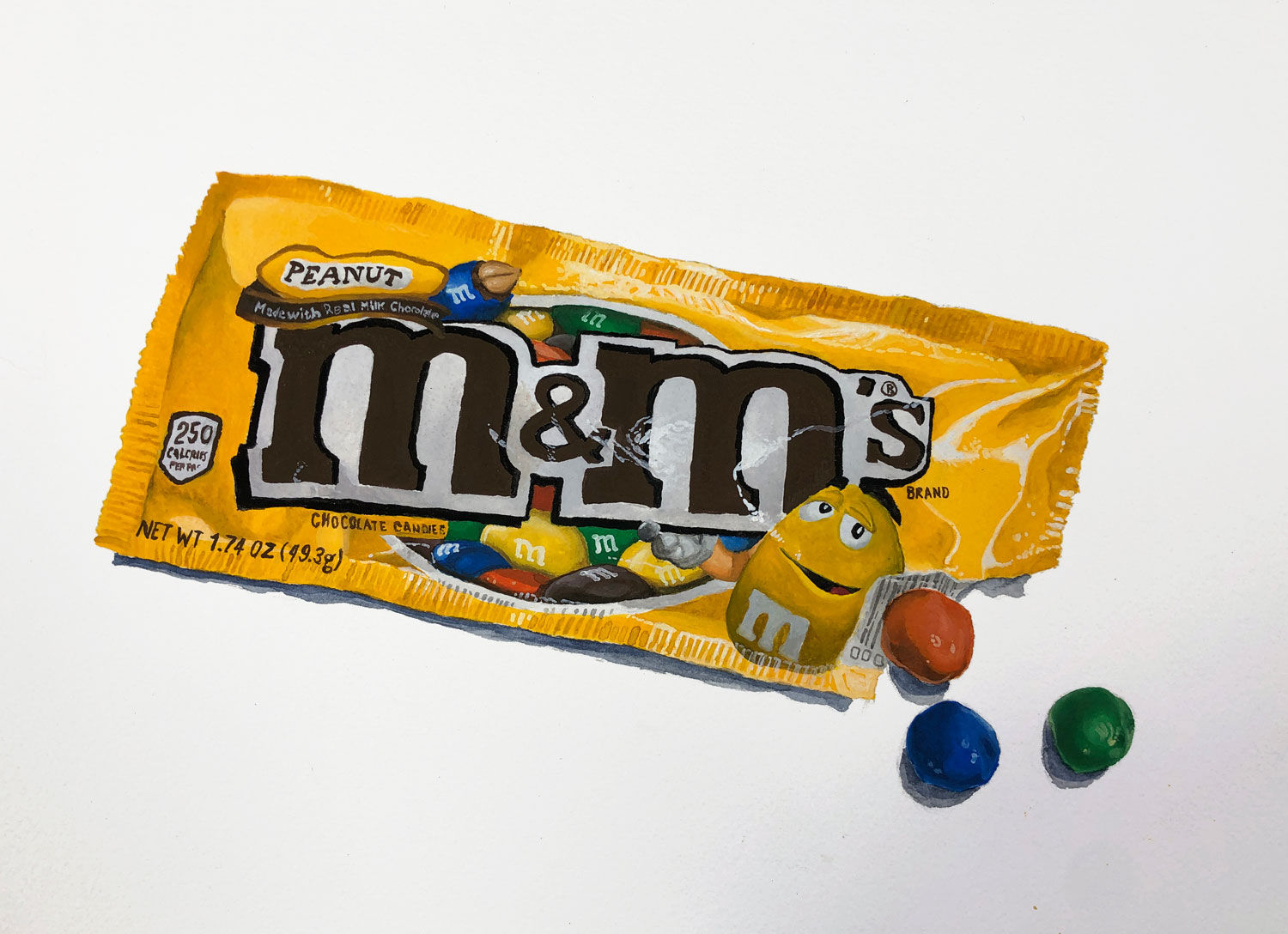 Gouache painting of a bag of candy