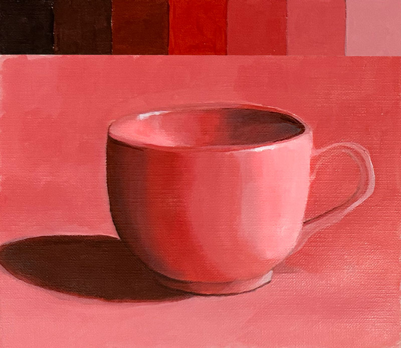 monochromatic acrylic still life painting with value scale