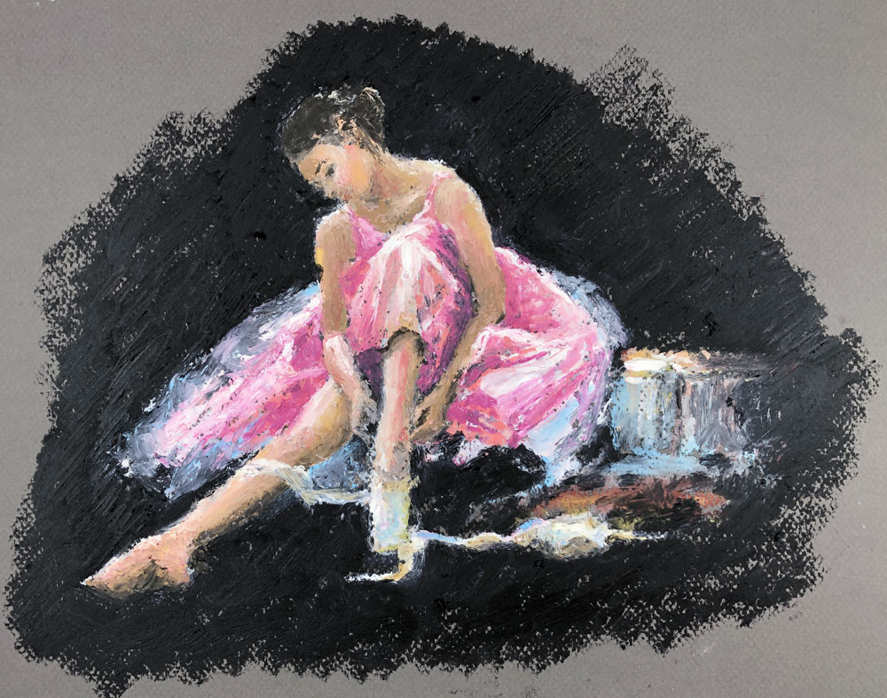 Oil pastel drawing of a dancer