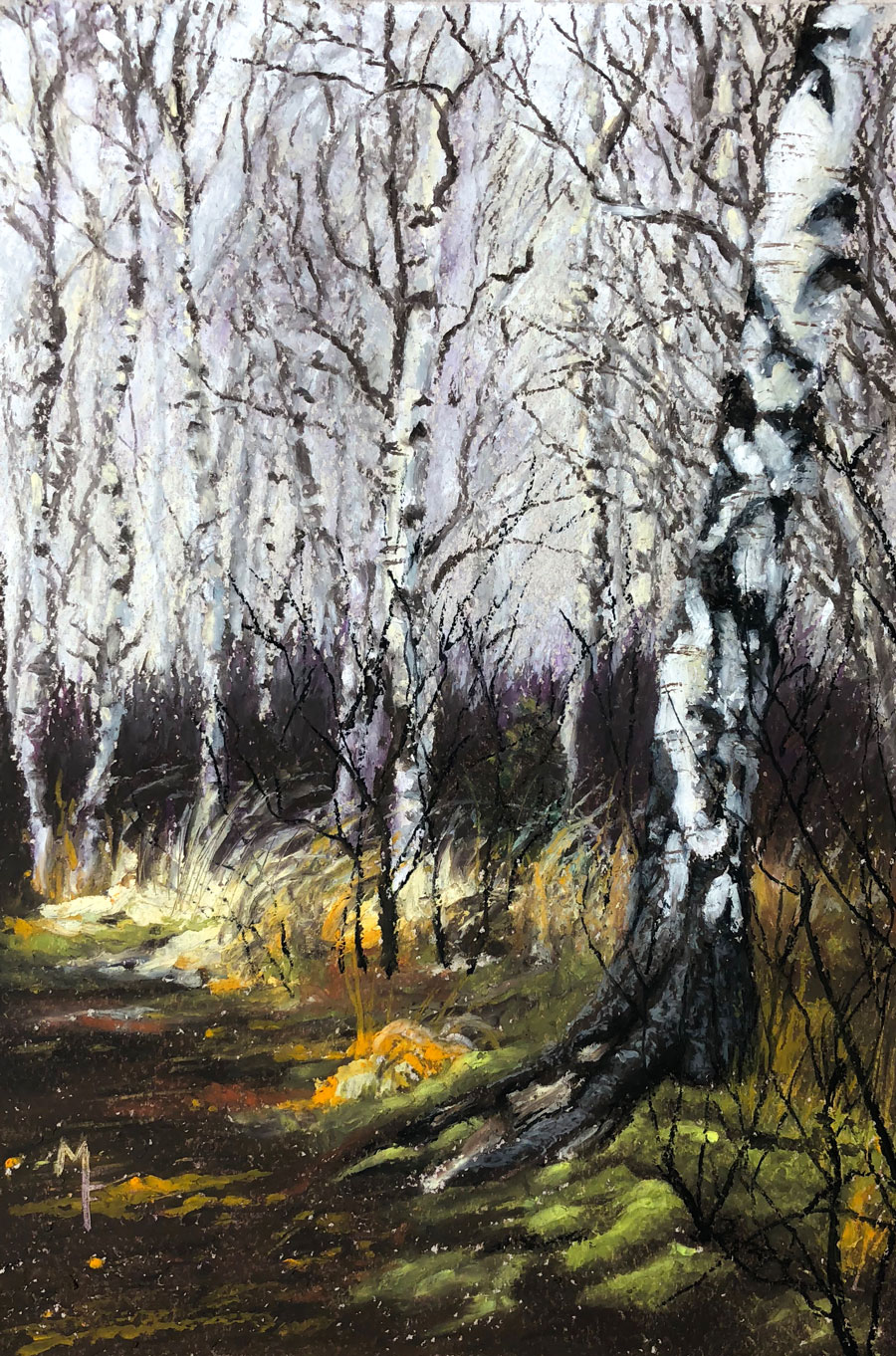 Woodland Landscape Drawing with Oil Pastels
