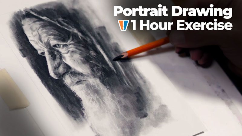 Portrait Drawing of an Old Man with Charcoal
