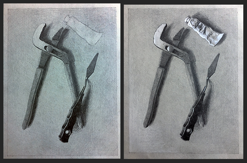 grey paper drawing stages
