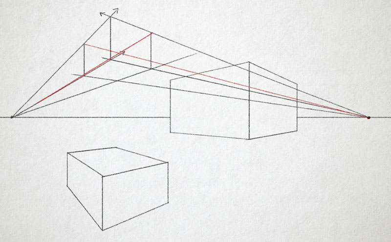 Two point perspective above the horizon line
