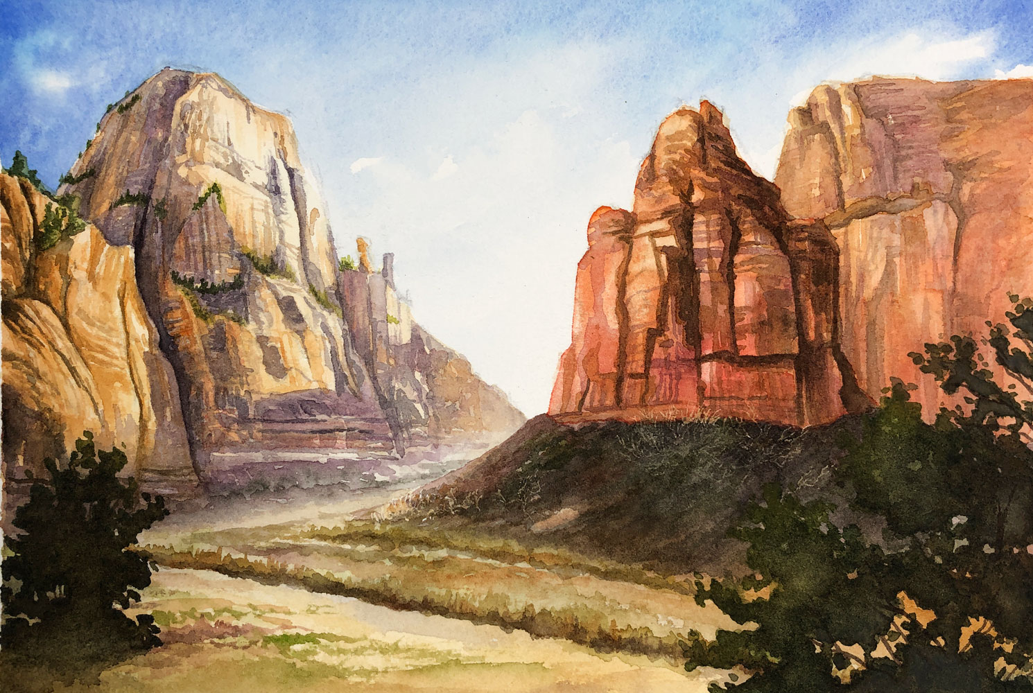 Desert Landscape Painting with Watercolor